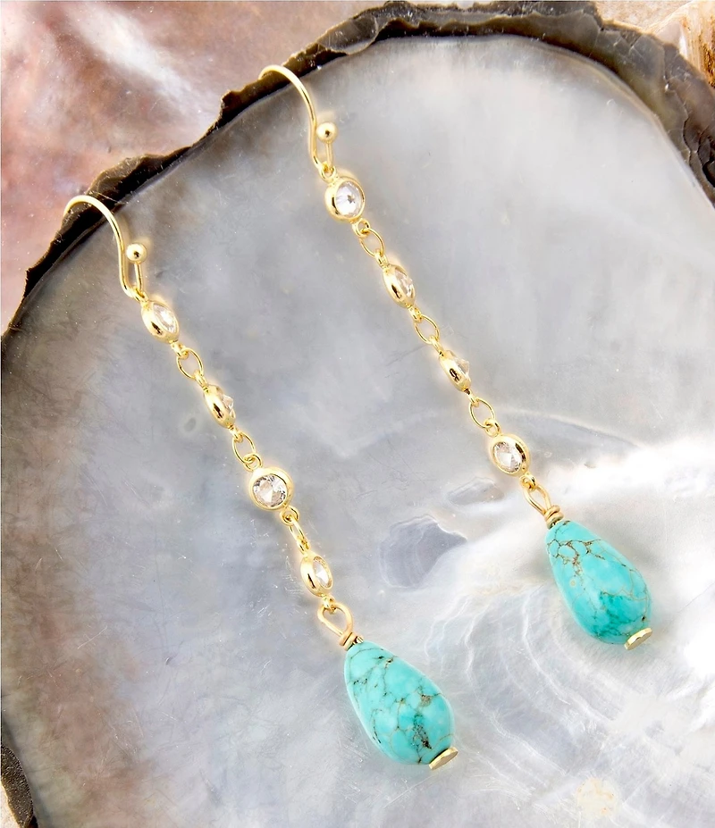 Barse Turquoise Magnesite and CZ Hepburn Linear Earrings