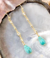 Barse Turquoise Magnesite and CZ Hepburn Linear Earrings