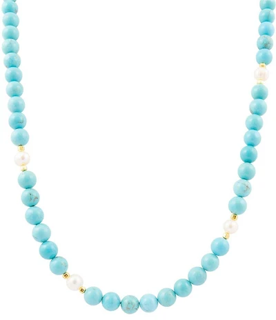 Barse Turquoise Magnesite and Freshwater Pearl Hepburn Long Strand Necklace