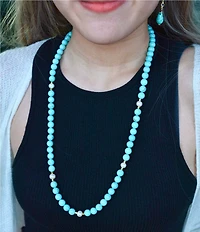 Barse Turquoise Magnesite and Freshwater Pearl Hepburn Long Strand Necklace