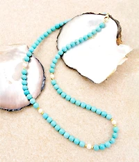 Barse Turquoise Magnesite and Freshwater Pearl Hepburn Long Strand Necklace