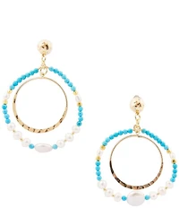 Barse Turquoise Magnesite and Freshwater Pearl Hepburn Orbital Statement Drop Earrings