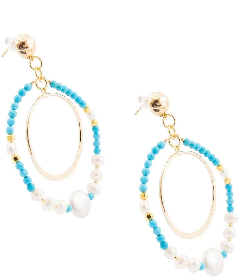 Barse Turquoise Magnesite and Freshwater Pearl Hepburn Orbital Statement Drop Earrings