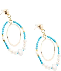 Barse Turquoise Magnesite and Freshwater Pearl Hepburn Orbital Statement Drop Earrings