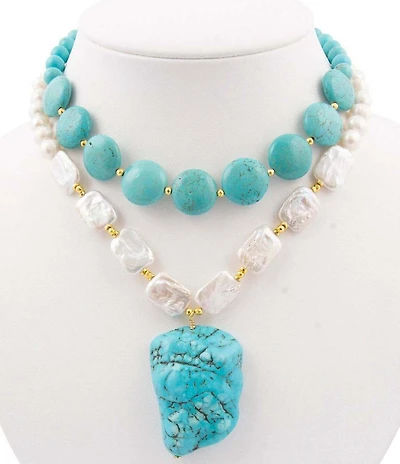Barse Turquoise Magnesite and Freshwater Pearl Hepburn Statement Necklace