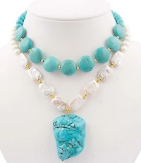 Barse Turquoise Magnesite and Freshwater Pearl Hepburn Statement Necklace