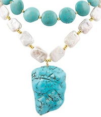 Barse Hepburn Blue Magnesite Golden Pendant Statement Necklace