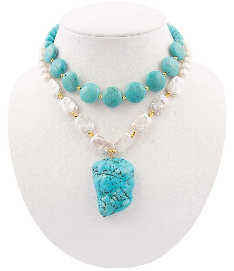 Barse Hepburn Blue Magnesite Golden Pendant Statement Necklace