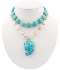 Barse Hepburn Blue Magnesite Golden Pendant Statement Necklace