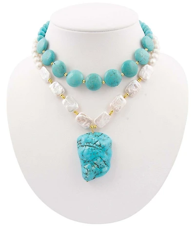 Barse Hepburn Blue Magnesite Golden Pendant Statement Necklace