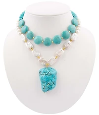 Barse Hepburn Blue Magnesite Golden Pendant Statement Necklace