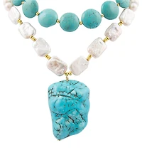 Barse Hepburn Blue Magnesite Golden Pendant Statement Necklace