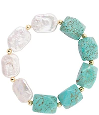 Barse Turquoise Magnesite and Freshwater Pearl Hepburn Stretch Bracelet