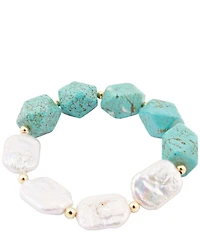 Barse Turquoise Magnesite and Freshwater Pearl Hepburn Stretch Bracelet