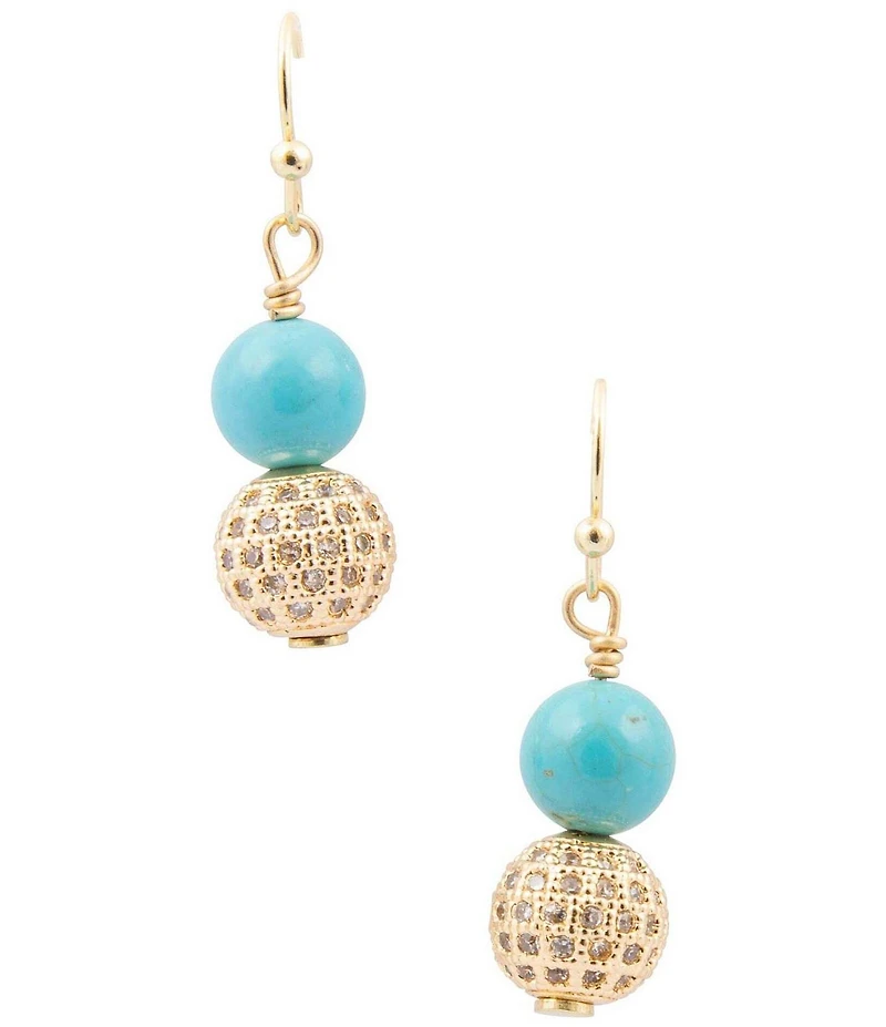 Barse Turquoise Magnesite and Pave CZ Hepburn Drop Earrings