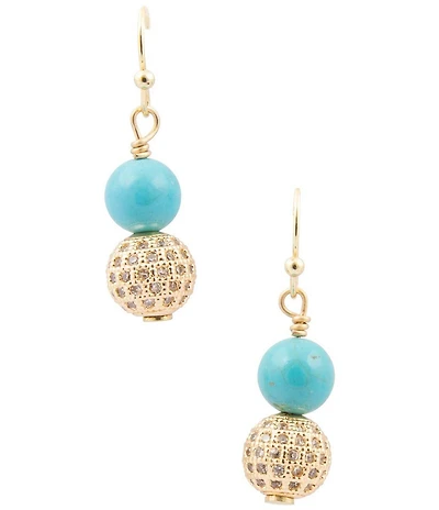 Barse Turquoise Magnesite and Pave CZ Hepburn Drop Earrings