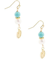 Barse Turquoise Magnesite and Pearl Our Lady of Guadalupe Coin Linear Earrings