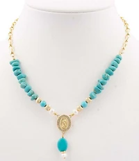 Barse Turquoise Magnesite and Pearl Our Lady of Guadalupe Coin Y Necklace