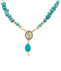 Barse Turquoise Magnesite and Pearl Our Lady of Guadalupe Coin Y Necklace