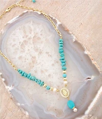 Barse Turquoise Magnesite and Pearl Our Lady of Guadalupe Coin Y Necklace