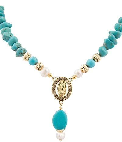 Barse St. Guadalupe Blue Magnesite Golden Pendant Necklace