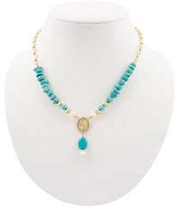 Barse St. Guadalupe Blue Magnesite Golden Pendant Necklace