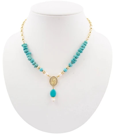 Barse St. Guadalupe Blue Magnesite Golden Pendant Necklace