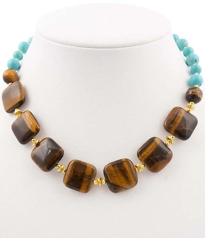 Barse Turquoise Magnesite and Tiger's Eye Desert Sky Collar Necklace