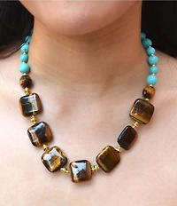 Barse Turquoise Magnesite and Tiger's Eye Desert Sky Collar Necklace