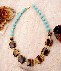 Barse Turquoise Magnesite and Tiger's Eye Desert Sky Collar Necklace