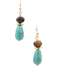 Barse Brown Smoky Tiger's Eye and Turquoise Double Drop Earrings