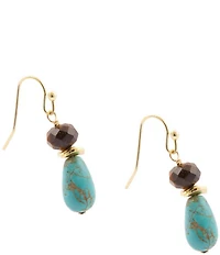 Barse Brown Smoky Tiger's Eye and Turquoise Double Drop Earrings