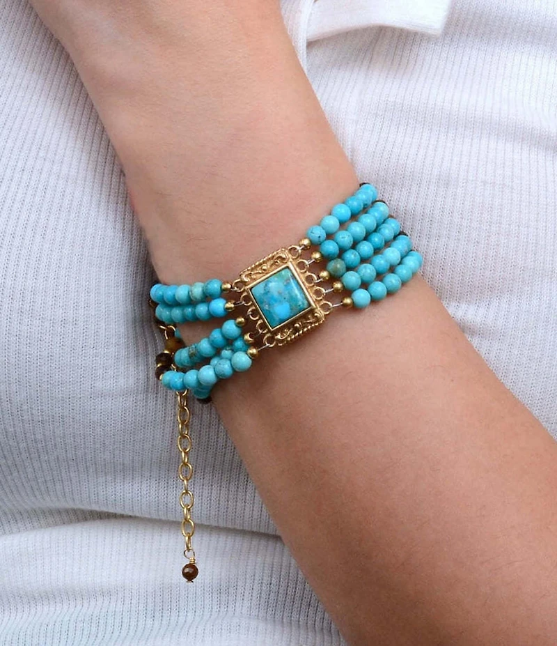 Barse Turquoise Magnesite and Tiger's Eye Desert Sky Line Bracelet