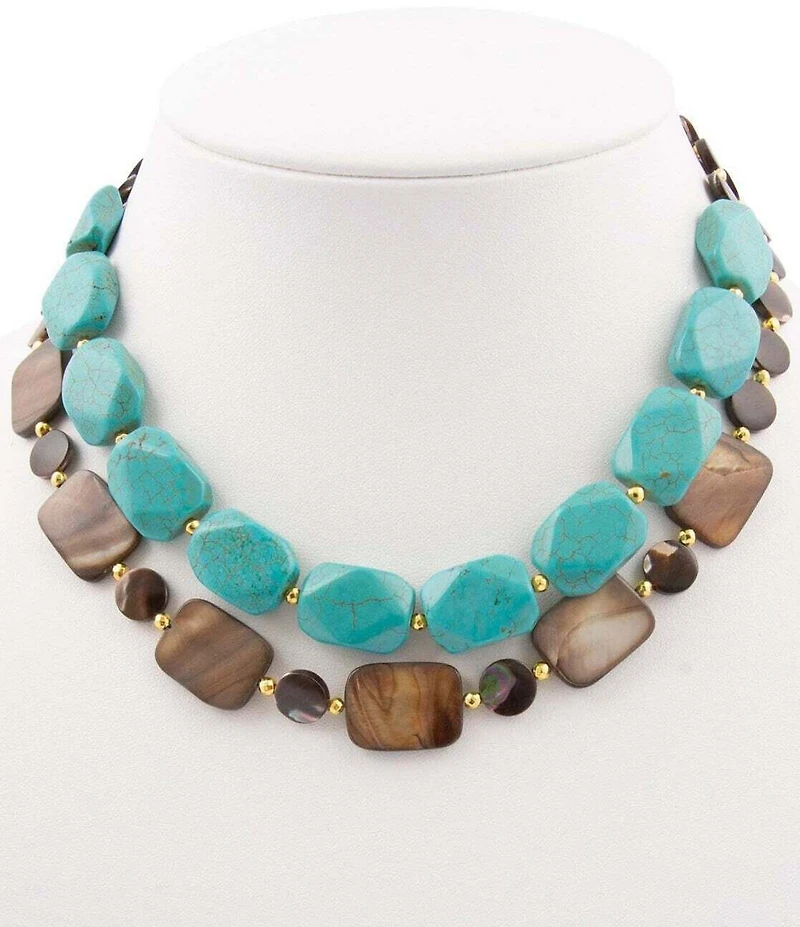 Barse Turquoise Magnesite and Tiger's Eye Desert Sky Short Multi Strand Necklace
