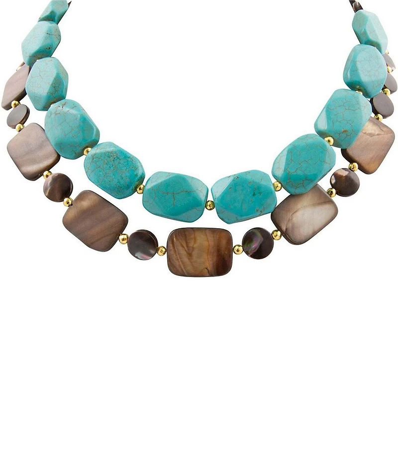 Barse Turquoise Magnesite and Tiger's Eye Desert Sky Short Multi Strand Necklace