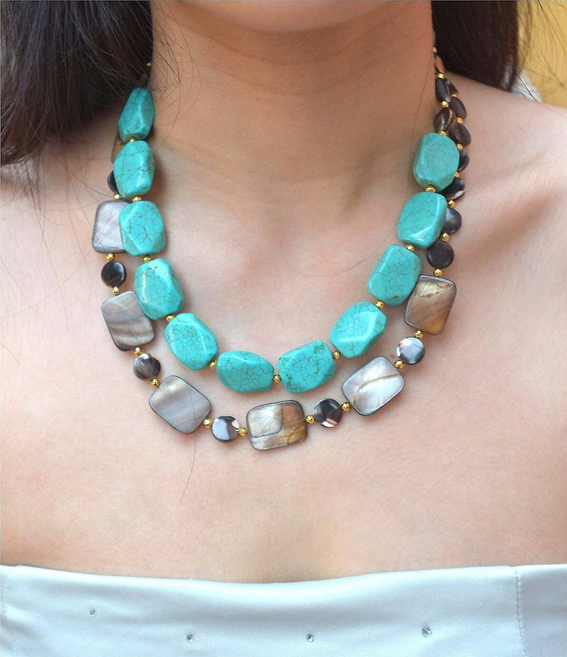 Barse Turquoise Magnesite and Tiger's Eye Desert Sky Short Multi Strand Necklace