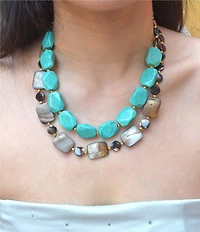 Barse Turquoise Magnesite and Tiger's Eye Desert Sky Short Multi Strand Necklace