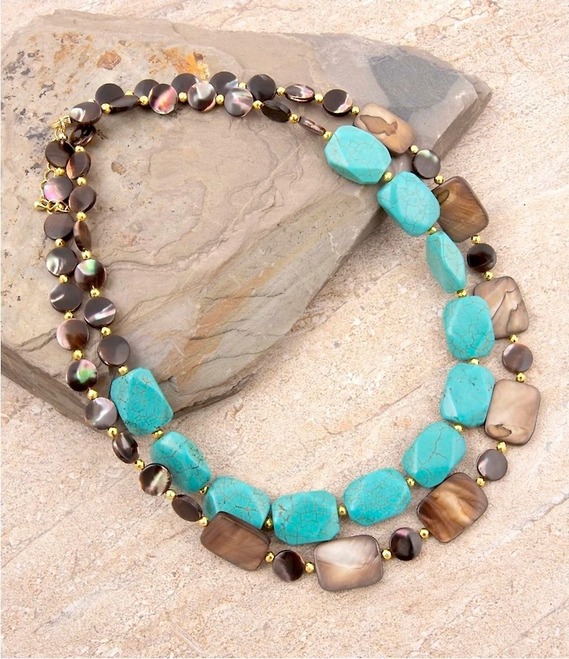 Barse Turquoise Magnesite and Tiger's Eye Desert Sky Short Multi Strand Necklace