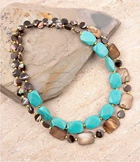 Barse Turquoise Magnesite and Tiger's Eye Desert Sky Short Multi Strand Necklace