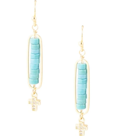 Barse Turquoise Magnesite Genuine Stone And Cross Linear Earrings