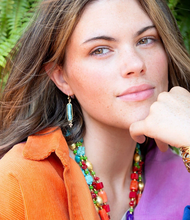 Barse Turquoise Magnesite Genuine Stone And Cross Linear Earrings