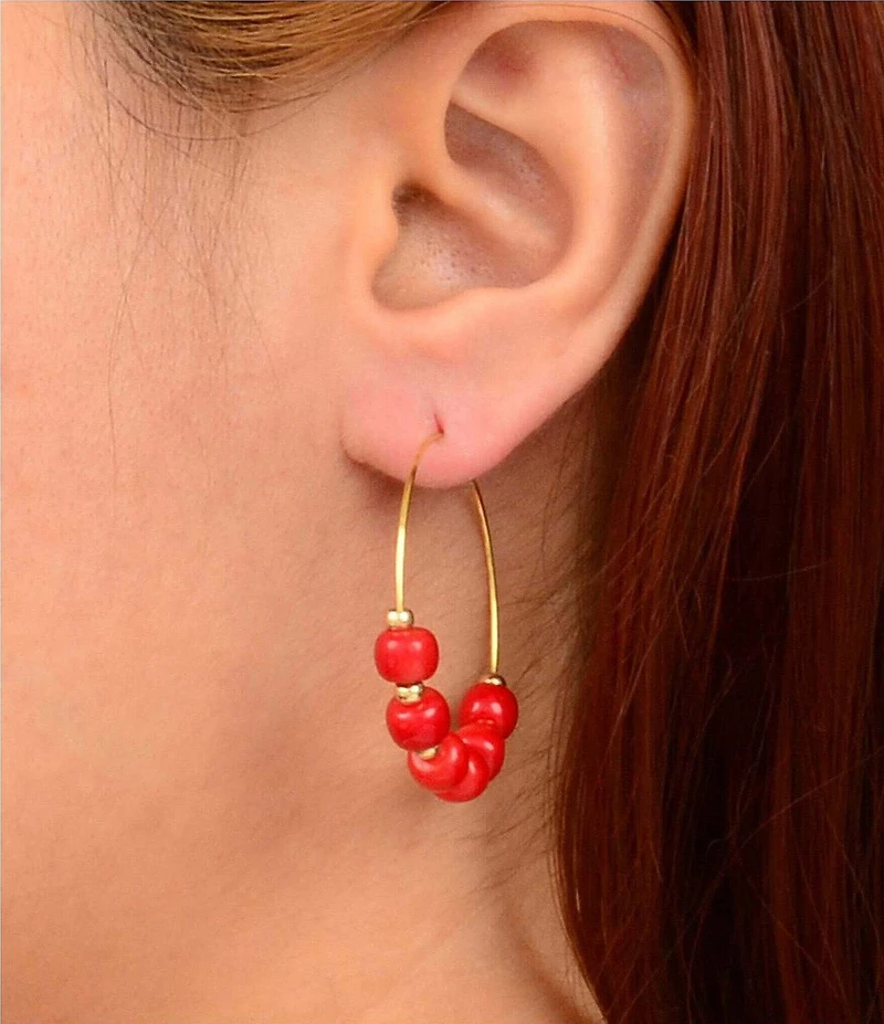 Barse Valentina Coral Beaded Hoop Earrings