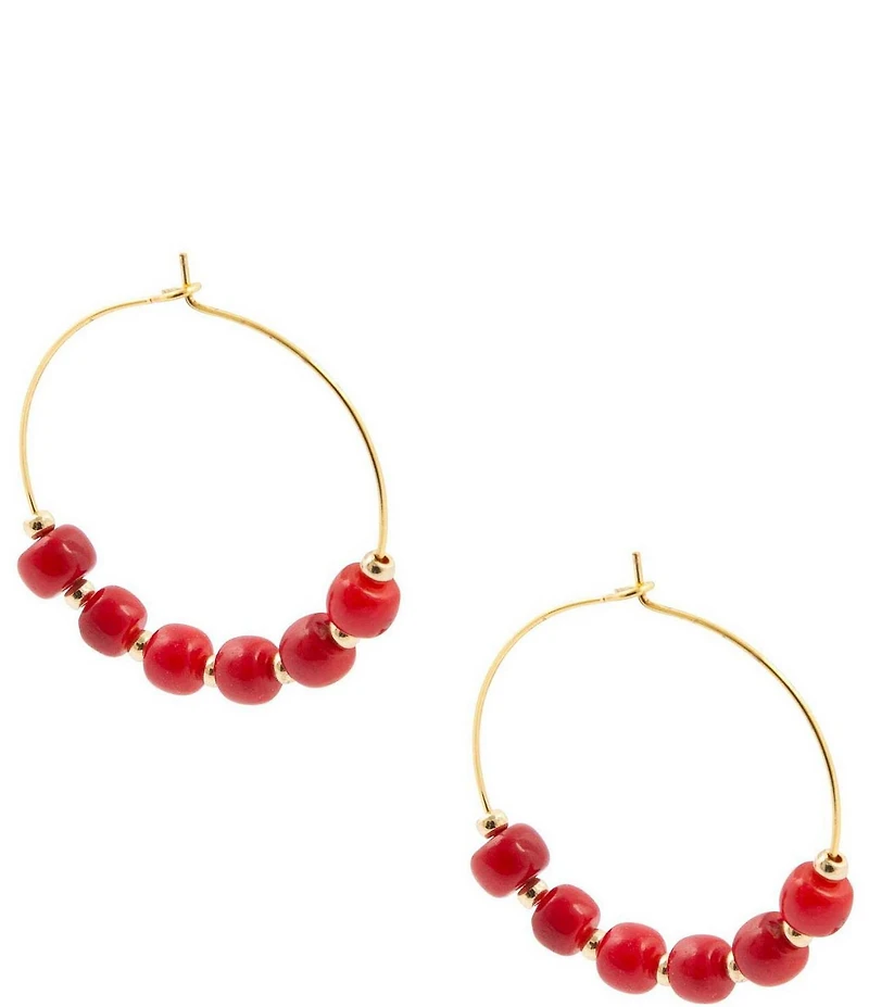 Barse Valentina Coral Beaded Hoop Earrings