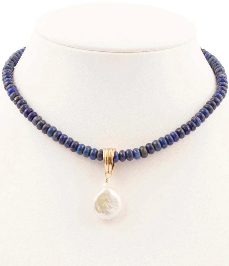 Barses Friendly Denim Lapis and Pearl Short Pendant Necklace