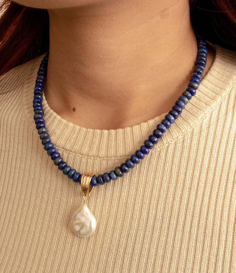 Barses Friendly Denim Lapis and Pearl Short Pendant Necklace
