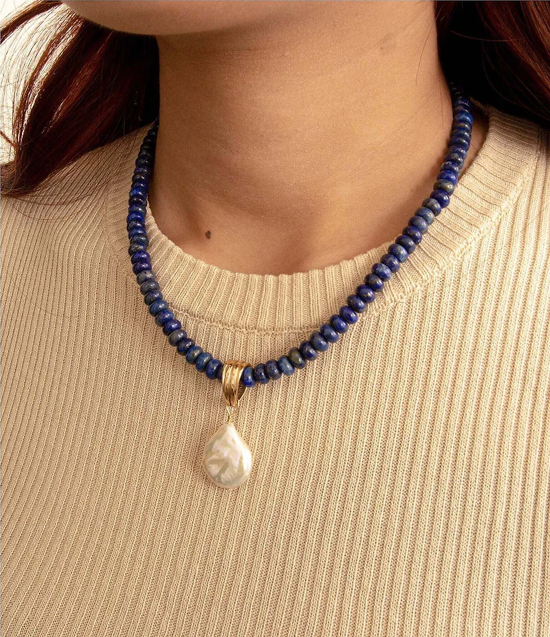 Barses Friendly Denim Lapis and Pearl Short Pendant Necklace