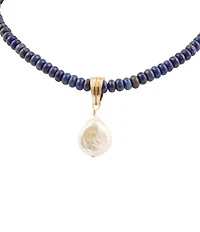 Barses Denim Blue Lapis Beaded Mother-of-Pearl Pendant Necklace