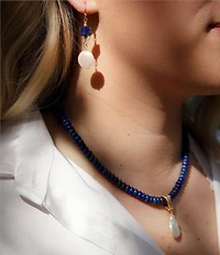 Barses Denim Blue Lapis Beaded Mother-of-Pearl Pendant Necklace