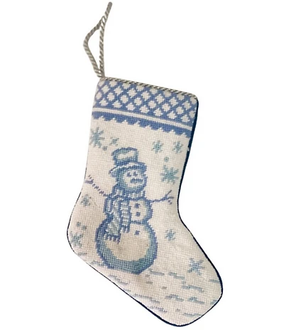 Bauble Stockings Limited Edition Pearly Gates Designs Friendly Frosty in Toile Needlepoint Stocking