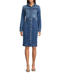 Bayeas Andrea Stretch Denim Point Collar Long Sleeve Button Down Dress